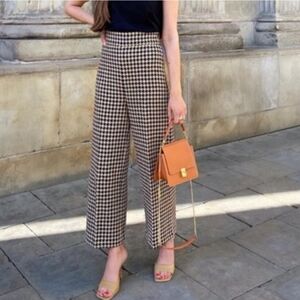 Zara Black and White Houndstooth Wide Leg Crop Pants